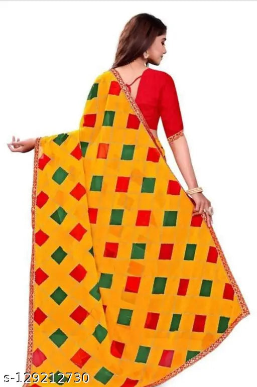 Bandhani Georgette Saree Set, trending foil pattern on soft chiffon, free size, India origin