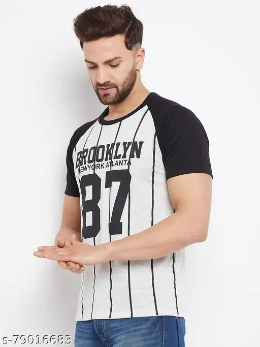Cotton blend men's white half sleeve round neck printed t-shirt, The Million Club design on display