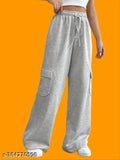 Grey cotton blend trousers for women, regular fit with six pockets, solid pattern from APRIX India