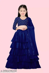 Satin and net ruffle embroidered Lehenga Choli for girls, trending design in various sizes from 3-15 years, high-quality Indian product