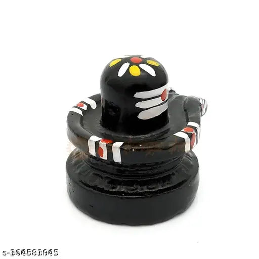 Ceramic Shivling statue for car dashboard, office decor; 1.5cm x 1.5cm x 2.5cm Indian-crafted black & colorful figurine
