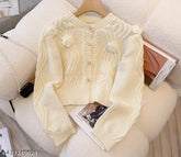Soft woolen crochetia flowers cropped cardigan sweater, elegant and feminine, imported from India