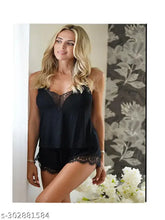 Black nylon babydoll nightsuit by Galsmaky, stylish sleepwear for women size 28-36 inches