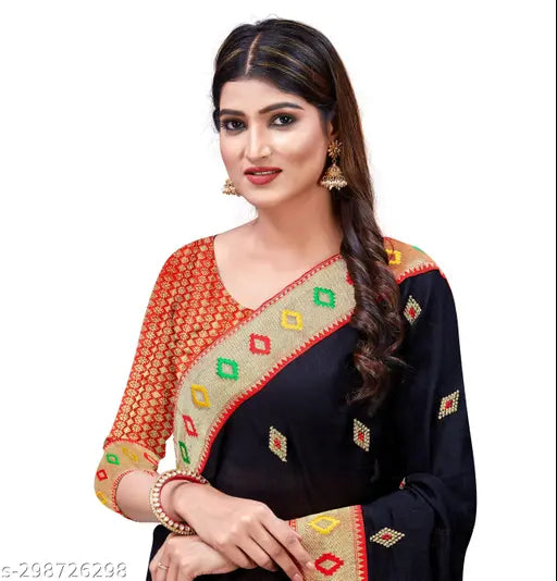Embroidered Paithani Georgette Saree, free size with banarasi silk blouse, adorned with zari work & solid jacquard weave, Indian craftsmanship