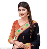 Embroidered Paithani Georgette Saree, free size with banarasi silk blouse, adorned with zari work & solid jacquard weave, Indian craftsmanship