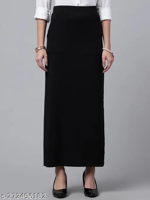Black polyester net A-line formal skirt, waist sizes 28, 30, 32, 34 (36" length), on model