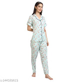 Rayon printed nightsuit, summer shirt and pyjama set for ladies and girls in soft, comfy cotton fabric