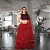 Embroidered net Chitrarekha lehenga set, semi-stitched or unstitched, free size with solid dupatta, India-made traditional Indian clothing on display