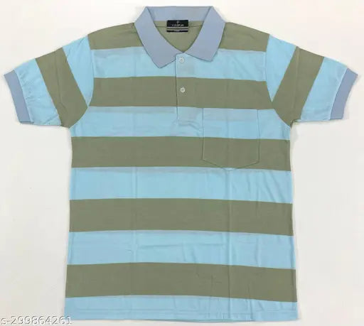 Striped net cotton short sleeve Coldplay polo t-shirt, size M (chest 20in, length 26in), India origin