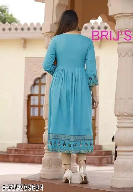 Rayon Festive Kurti, long sleeves, printed combo for girls and women