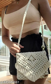 Macrame Boho Crocheted Purse, handmade cotton & polyester lining, crossbody bag, summer beach purse, India-origin
