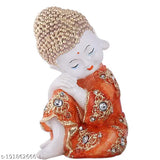 Resin baby monk Buddha statue, 4" x 8" x 4", handcrafted Indian decor showpiece for home or office