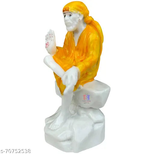 Yellow marble God Idol: SaiBaba Mate Finish Marble Ashirwad Murti for home and office decor, 6.5 inches tall