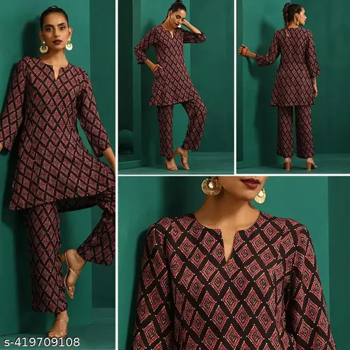 Viscose Rayon printed kurta pant set for women, vibrant Indian print on comfortable viscose rayon fabric