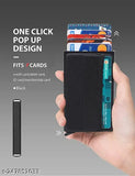 Black aluminum unisex card wallet with printed pattern, features 4 compartments, free size (10cm x 10cm), made in India