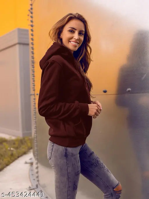 Women's solid cotton blend kangaroo pocket hoodie, Lazychunks regular fit in XL size on model