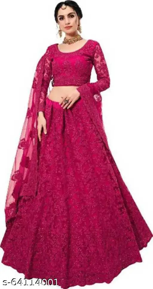 Silk blend embroidered Lehenga Choli with net dupatta, Indian Bollywood-style fashion