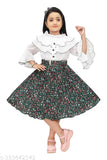 Cotton blend printed net western frock dress for 2-12 years old children