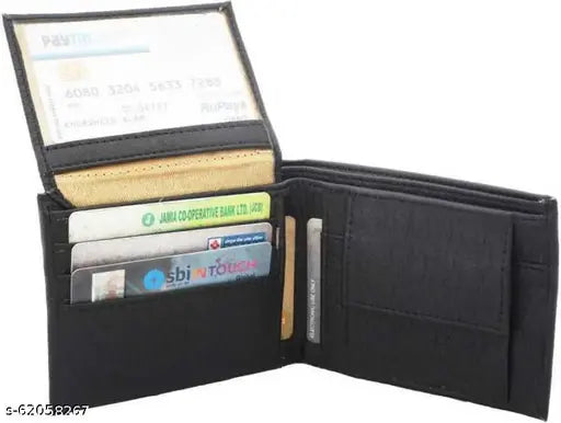 Genuine leather men's wallet, black textured purse with 5 compartments. Handcrafted Indian leather accessory for organized essentials