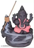Handcrafted poly resin Ganesha water fountain backflow incense burner with 10 smoke incense cones, Indian religious decor for Zen garden setup