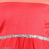 Red net party dress for girls aged 9-11 years, full length with short sleeves, toy balloon design, Indian origin