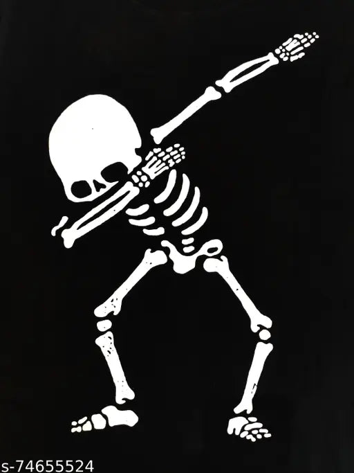 Glow-in-dark round neck cotton T-shirt, printed with dancing cartoon design (India)