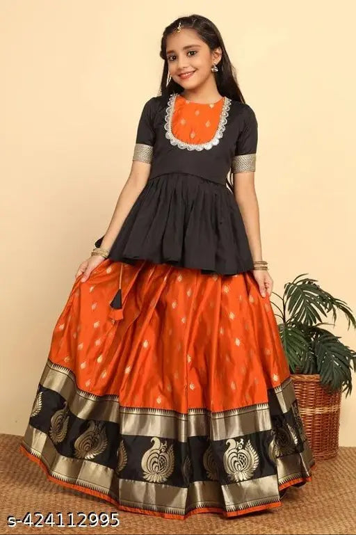 Silk Lehenga Choli set for girls, vibrant design, rich fabrics, South Indian tradition