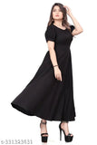 Black crepe short-sleeved trendy dress for women, single size ranges from S to 5XL, India-made fashion piece by Blue Space