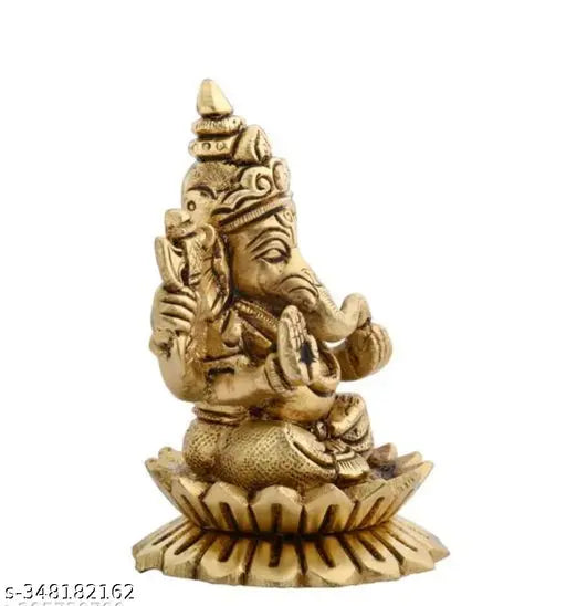 Brass Ganesh Laxmi Idol (350gm), intricately detailed Indian home decor showpiece (2.5"L x 3.5"H x 2.5"W)