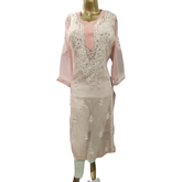 Peach mirror work kurta, traditional Indian outfit detail