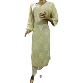 Pista green Reyon cotton kurta, vibrant long Indian top