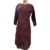 Wine-colored mix cotton kurta, traditional Indian long tunic