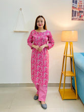 Handcrafted pink kurti and coordinating pant, soft cotton fabric for comfortable wear