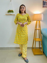 Cotton yellow kurti with matching pants, traditional Indian outfit