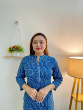 Blue 100% cotton Jaipuri kurti, featuring traditional motifs & patterns, perfect for any occasion with versatile pairing options and flattering silhouette. Easy care for long-lasting wear