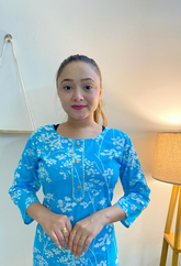 Sky Blue 100% Cotton Jaipuri Kurti - Traditional motifs, comfortable wear, versatile elegance, easy care