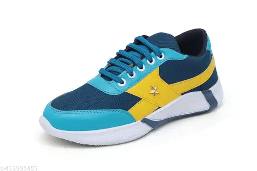 Trendy solid sole boys shoes, rubber lace-up with printed net pattern. Ideal for smart boys' outfits, sizes 8.5-15 years. Made in India