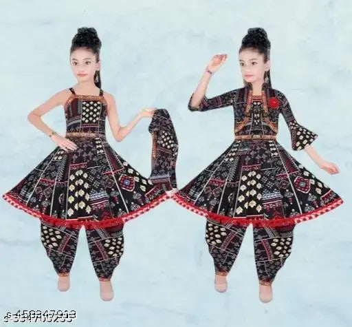 Stylish trending black printed kurta dhoti for girls, cotton blend ethnic wear set pack of 1, party wear clothing for 0-3 years
