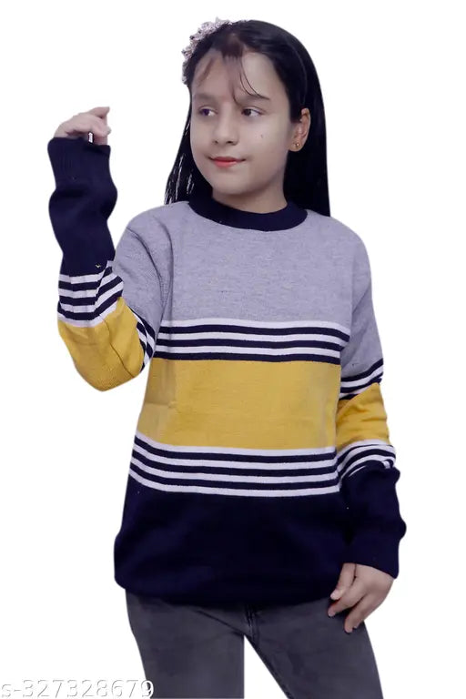 Litton yellow woolen sweater for kids, colorblocked design, long sleeves, size: 2-3 years (India)