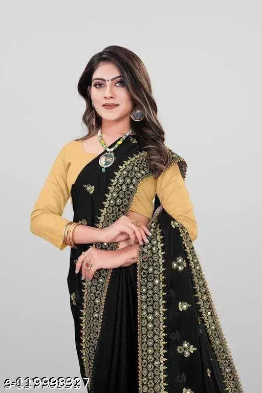 Golden Georgette Mirror Embellished Saree with Separate Dupion Silk Blouse, Indian fashion