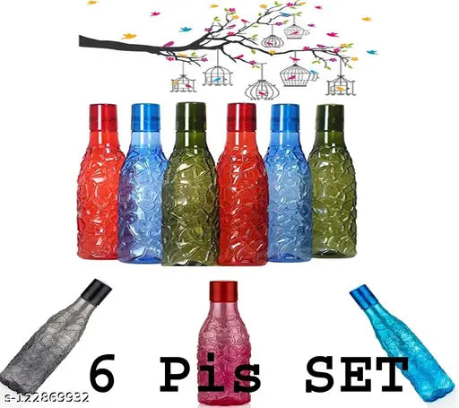 Multicolor mosaic pattern plastic water bottle set for kids, BPA-free and spill-proof, ideal for home, school, or office use