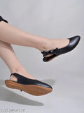 Black synthetic ballerinas with side bow detail, comfortable flat belly design for women and girls by Shoetopia. Slip-on style, solid pattern. Indian origin