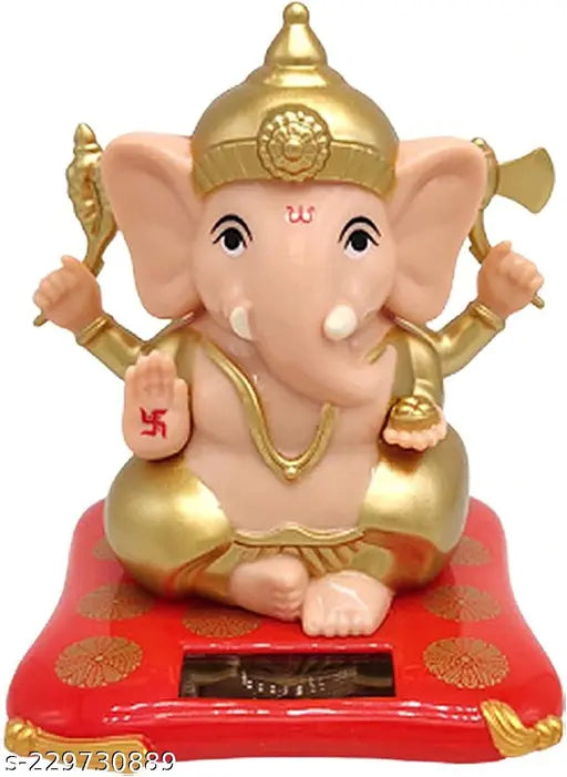 AR Solar Ganesha statue for car, home & office - moving hands idol, Indian religious art for car decor
