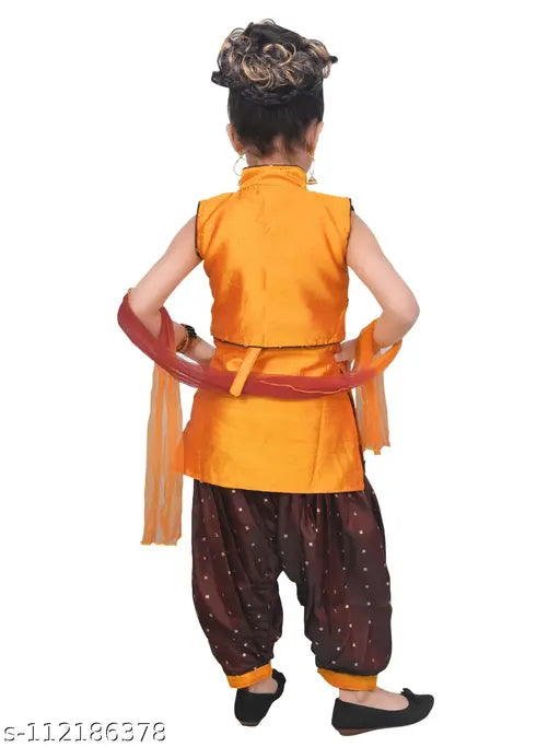 Purple designer embroidery Patiala suit for girls, cotton blend with dupatta by Hariyal Creation. Indian ethnic kids wear for festive parties, size 3-4 years (top length 19in, bottom length 22in)