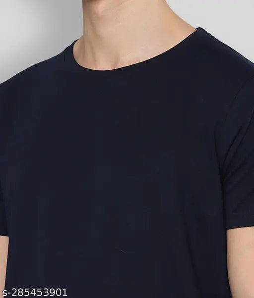 Navy Blue Cotton-Rich T-Shirt for Men & Boys, soft finish, 13 stitches per inch, tag-free comfort, India origin