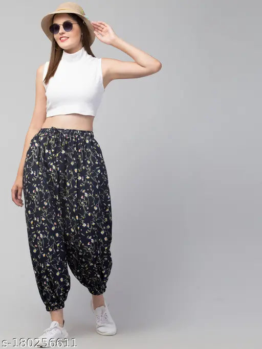 Printed net crepe harem pants, free size, made in India