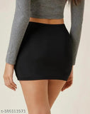 Trendy cotton blend black mini skirt for women, solid net pattern, size 26, 28, or 30