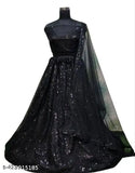 Black net embroidered Anrika women's lehenga choli and dupatta set, semi-stitched party wear for festive occasions