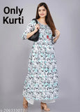Gray rayon printed kurti, three-quarter sleeves, Indian ethnic wear for women