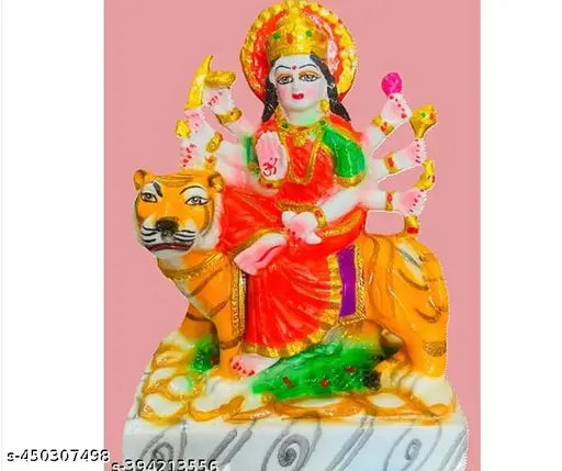 Marble God Idol: Durga Mata for Car Dashboard - Temple Puja, Home Decor, Diwali Gifts. Multi-colored marble Durga statue, 8cmL x 5cmB x 14cmH
